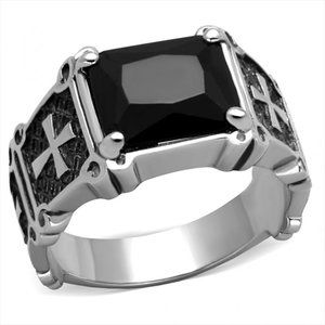 Stainless Steel Jet Cross Men's Motif Ring